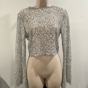 New Medium, Black & White sleeve laced dressy crop top